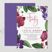 Carte Red Purple Orchids 40e anniversaire de fête Invita (Devant / Derrière)