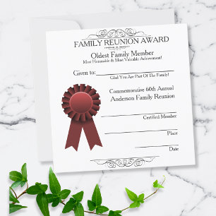 Carte Red Ribbon Elegant Family Reunion Awards Rouge