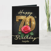 Carte Red Rose and Gold Filigree Numéro 70e anniversaire (Devant)