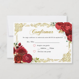 Carte Red Rose Gold Quinceañera RSVP
