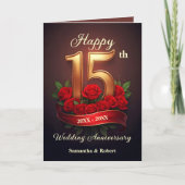 Carte Red Roses et Gold Numéro 15e anniversaire Mariage (Devant)