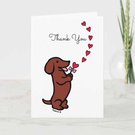 Carte Red Smooth Haired Dachshund Hearts Merci (Devant)