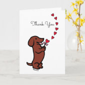 Carte Red Smooth Haired Dachshund Hearts Merci (Fleur jaune)