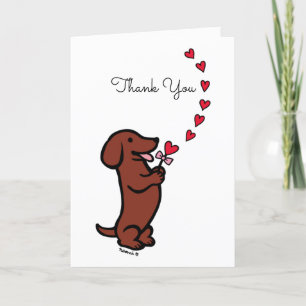 Carte Red Smooth Haired Dachshund Hearts Merci