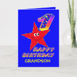 Carte Red Star 1st Birthday Cards for Grandson<br><div class="desc">Cute little red star in blue sky carrying a star filled birthday number will bring a smile to a 1 year old and tickle their fancy. Add your grandson's name to the front to personalize this birthday greeting card. It will be a treasured keepsake for their special 1st Birthday. Original...</div>