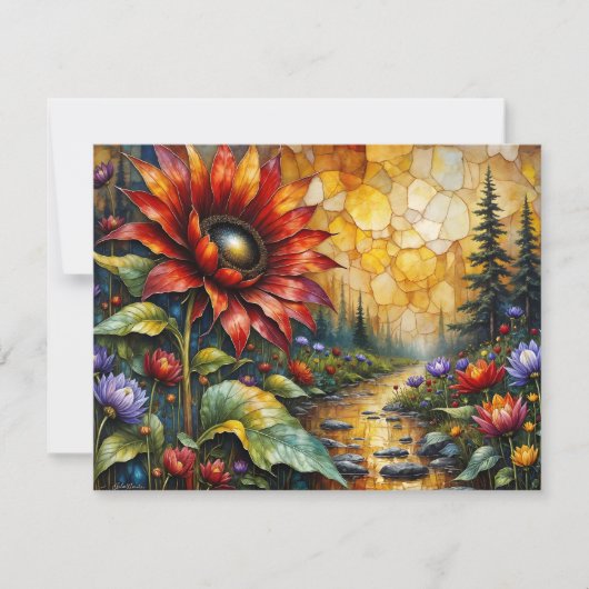 Carte Red Sunflower in valley by stream (Devant)