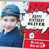 Carte Red Superhero Comic Boy Photo Anniversaire