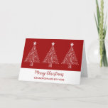 Carte Red Trees Grandson et sa femme Noël<br><div class="desc">Joyeux Noël pour petit-fils et sa femme carte en rouge moderne avec des illustrations ornées d'arbres de Noël.</div>