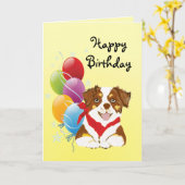 Carte Red Tri Aussie Chiot Joyeux anniversaire (Fleur jaune)