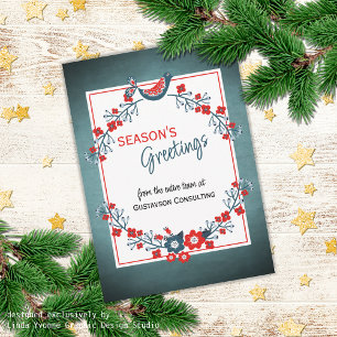 Carte Red Turquoise Blue Bird & Floral Folal Art W