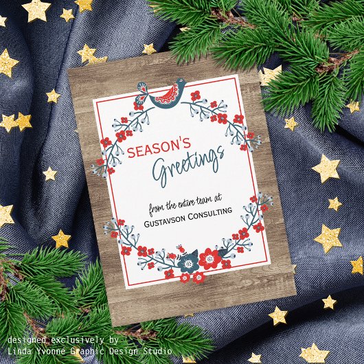 Carte Red Turquoise Blue Bird & Floral Folal Art W