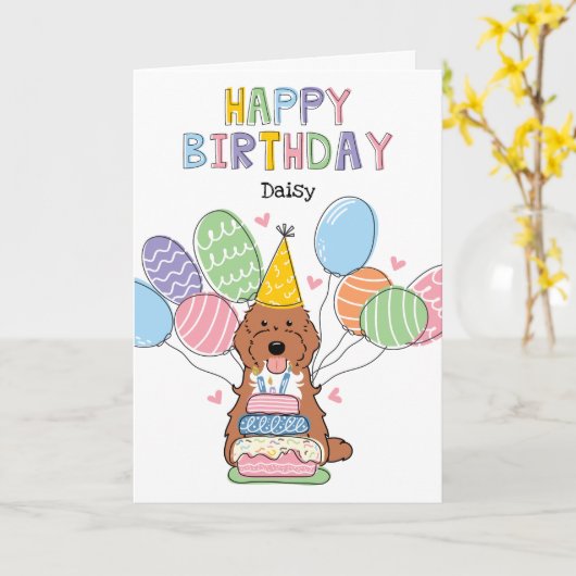 Carte Red Tuxedo Cockapoo Cavapoo Chien Joyeux anniversa (Fleur jaune)
