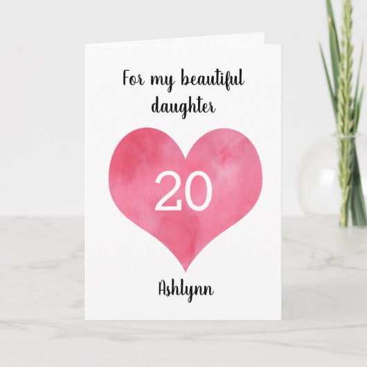 Carte Red Watercolor Heart 20th Birthday Card (Devant)
