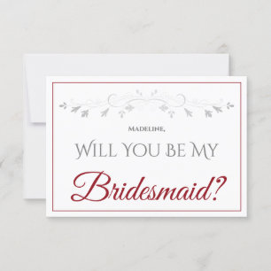 Carte Red & White Elegant Be My Bridesmaid Card