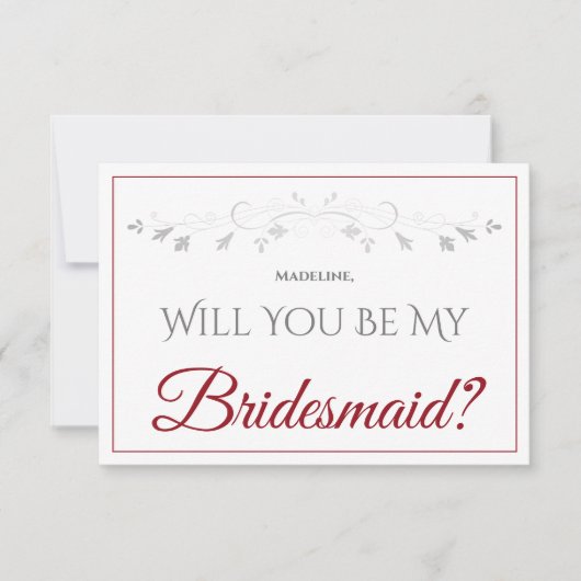 Carte Red & White Elegant Be My Bridesmaid Card (Devant)
