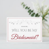Carte Red & White Elegant Be My Bridesmaid Card (Debout devant)