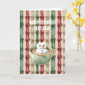 Carte Red White Stripes Christmas Ribbons Snowman (Fleur jaune)