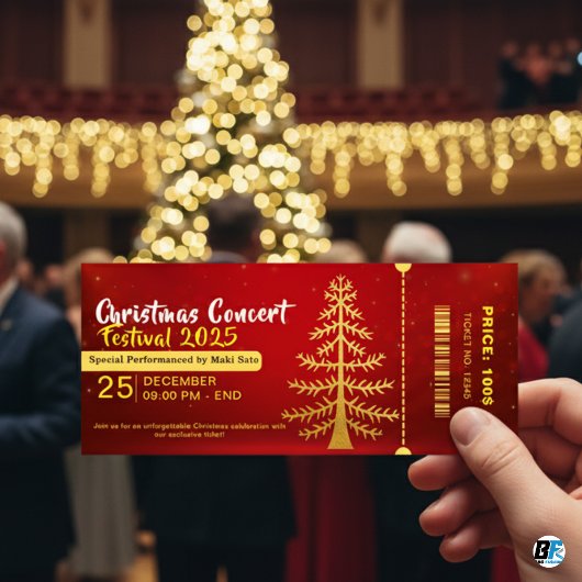 Carte Red Yellow Christmas Concert Entry Ticket