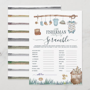 Carte Reel Fun Fishing Baby shower Unscramble Word Jeu
