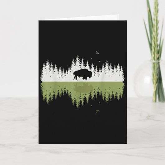 Carte Reflet d'arbres Bison Faune Forêt Nature Anim (Devant)