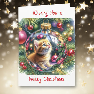Carte Réflexion de Kitten dans un ornement de Noël
