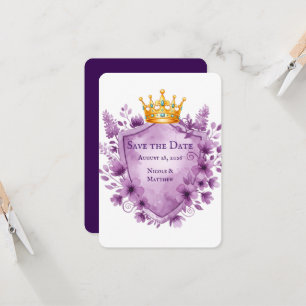 Carte Regal Purple Floral Crest Mariage Enregistrer la d