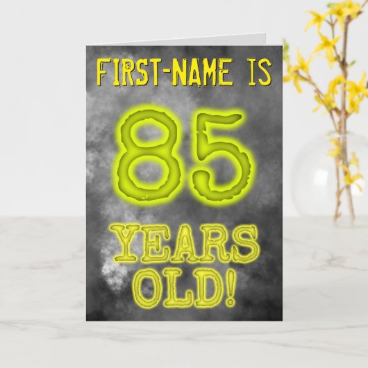 Carte Regard effrayant à aura lumineuse "85 ANS !" + Nom (Fleur jaune)