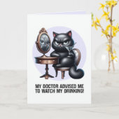 Carte Regarde ma consommation drôle chat noir (Fleur jaune)