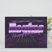 Carte Regina Nom Prénom lila retro Date de naissance (Debout devant)