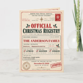 Carte Registre vintage de Noël du Pôle Nord