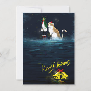 Carte Reindeer Girl Joyeux Noël Chat Fête Magique