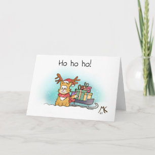Carte Reindeer Kitty et traîneau avec cadeaux de Noël