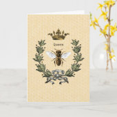 Carte Reine Abeille et Couronne Vintage (Fleur jaune)