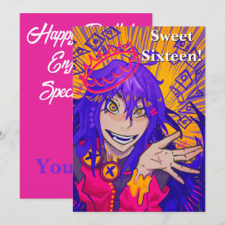 Carte Reine anime douce seize joyeux anniversaire