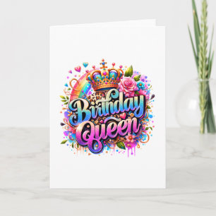 Carte Reine d'anniversaire arc-en-ciel floral