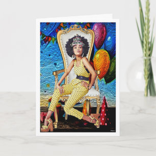 Carte Reine d'anniversaire vintage dans le glamour des a