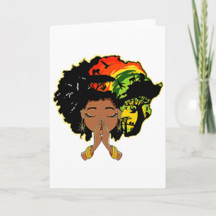 Carte Reine de la mélanine Dieu Femme afro priant Histoi