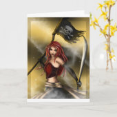 Carte Reine de pirate avec le drapeau (Fleur jaune)