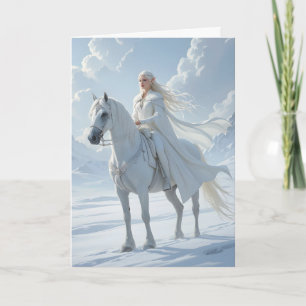 Carte Reine elfe chevauchant un cheval blanc