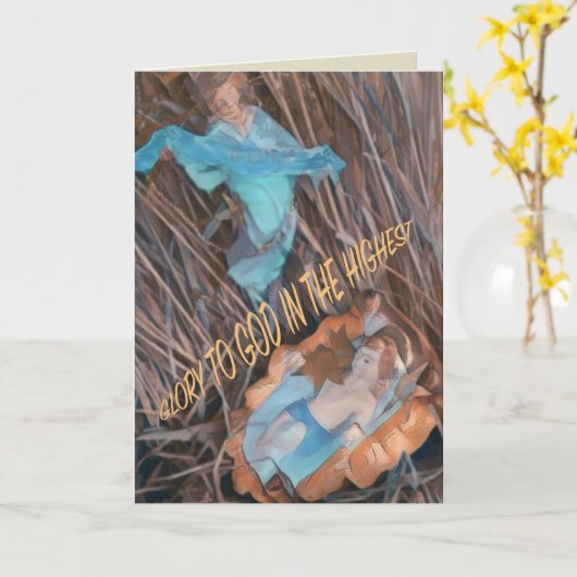 Carte Réjouissez-vous, le Sauveur est né avec l'ange et  (Fleur jaune)