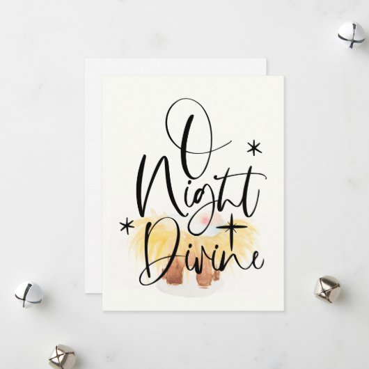 Carte religieuse de Noël Watercolor Manger (Devant/Arrière en situation)