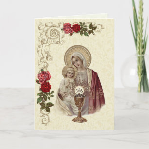 Carte Religieuse Vierge Marie Jésus Première Sainte Comm