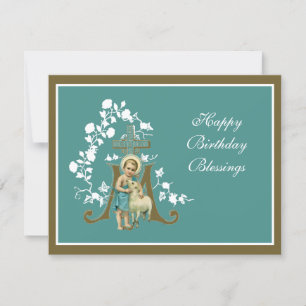 Carte Religieux Agneau Jésus Floral Élégant