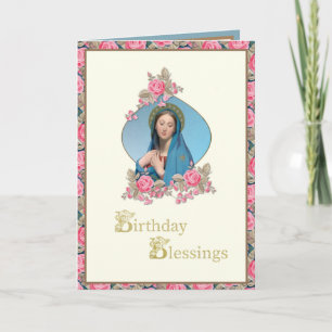 Carte Religieux Anniversaire Catholique Rose Vierge Mari