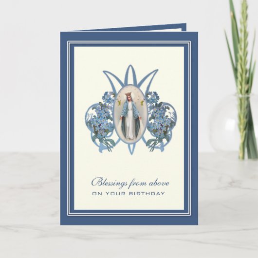 Carte Religieux Anniversaire Vierge Marie Floral (Devant)
