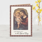 Carte Religieux Anniversaire Vierge Marie Jésus Rosaire (Fleur jaune)