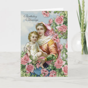 Carte Religieux Anniversaire Vierge Marie Jésus Roses ro