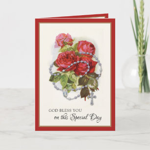 Carte Religieux Anniversaire Vierge Marie Rosaire Roses