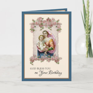 Carte Religieux Anniversaire Vierge Marie Rosary Card
