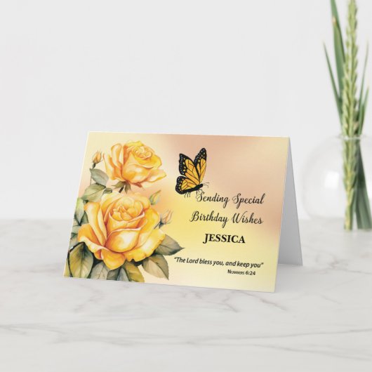 Carte Religieux Anniversaire Yellow Roses Monarque Papil (Devant)